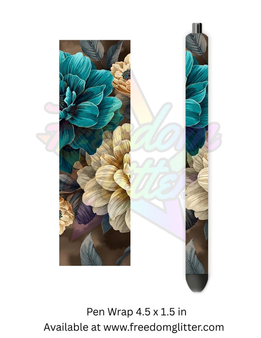 Teal & Ivory Blooms (Printed Vinyl)