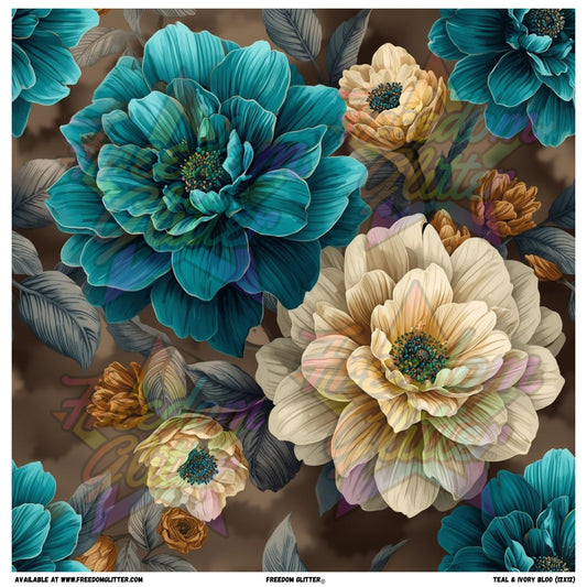 Teal & Ivory Blooms (Printed Vinyl)