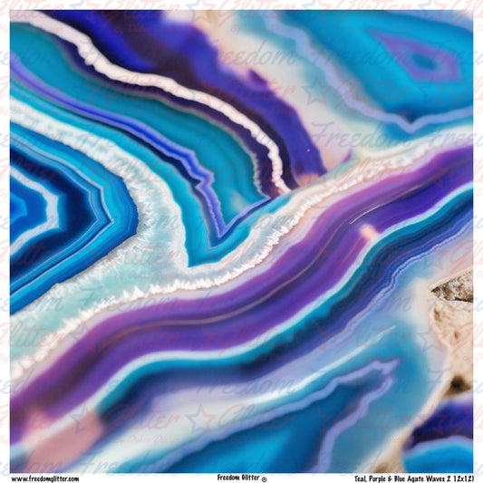 Teal, Purple & Blue Agate Waves 2 (Printed Vinyl)