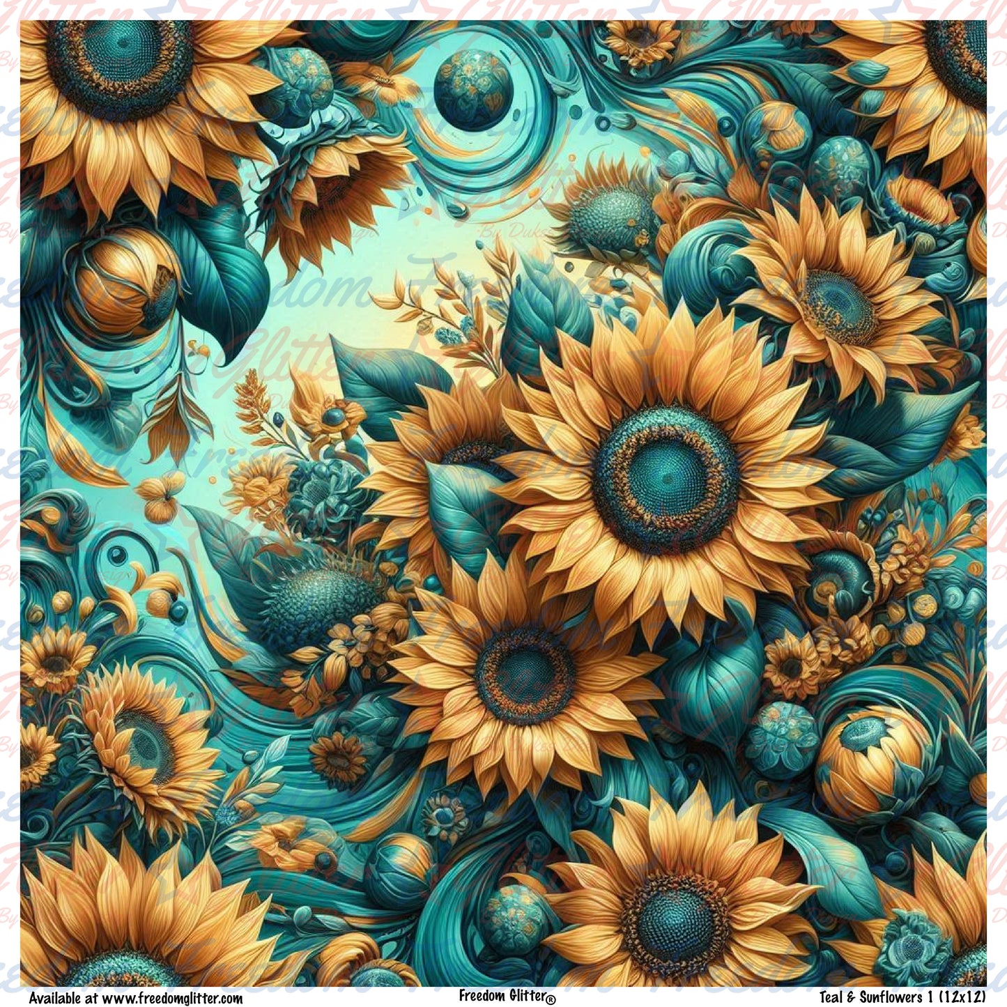 Teal & Sunflowers 1 (Printed Vinyl)