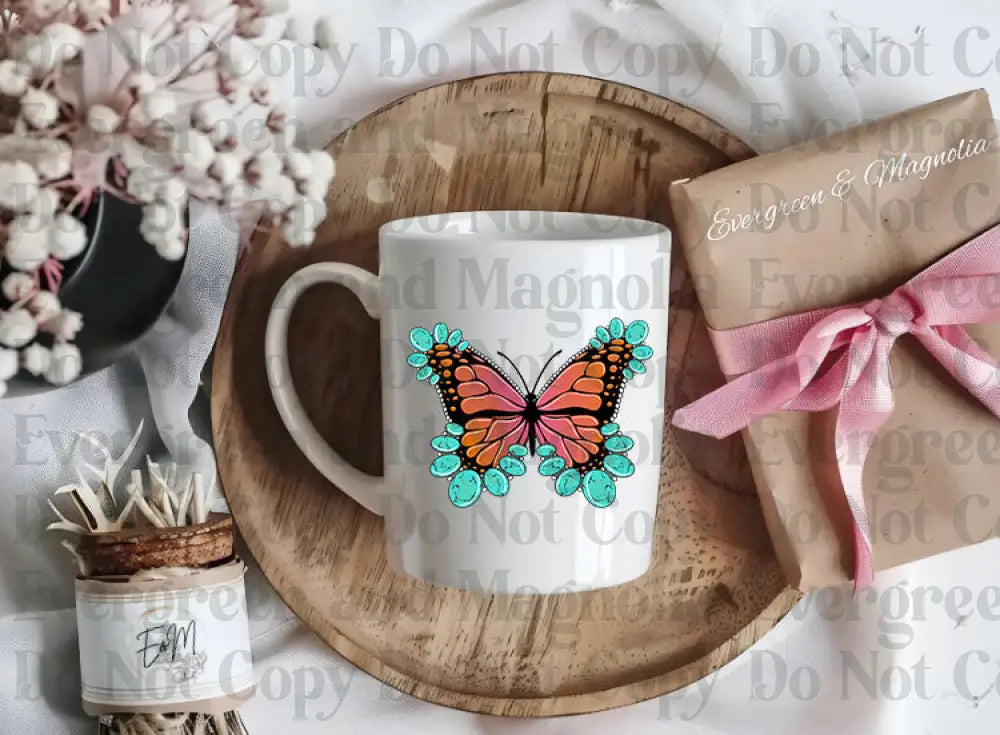 Turquoise Butterfly (Pink & Orange)