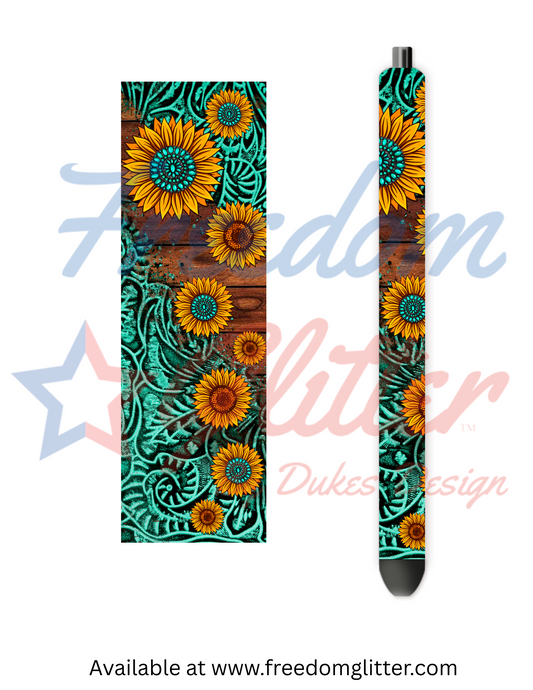 Turquoise Western 2 Pen Wrap (Vinyl)