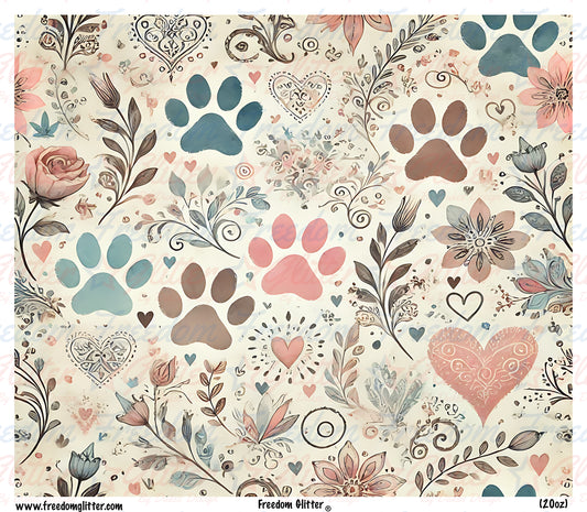 Vintage Floral & Paw Prints (Printed Vinyl)