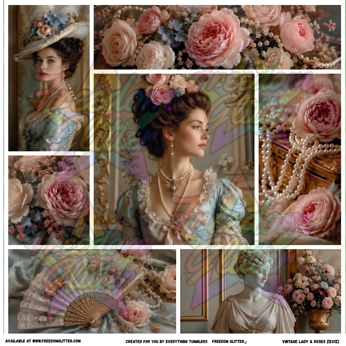 Mixed Image Sheet - Vintage Lady & Roses (Printed Vinyl)