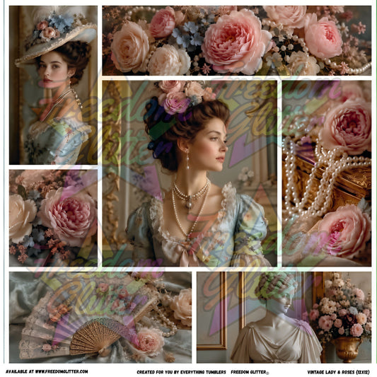 Mixed Image Sheet - Vintage Lady & Roses (Printed Vinyl)