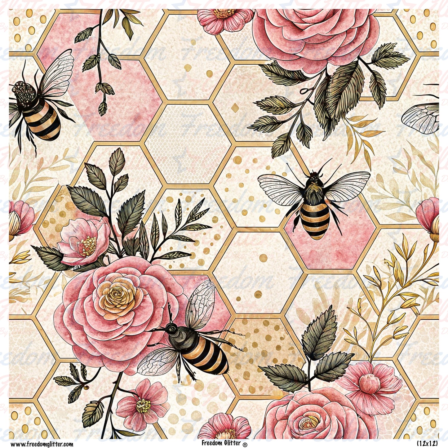 Vintage Roses & Bees 1 (Printed Vinyl)