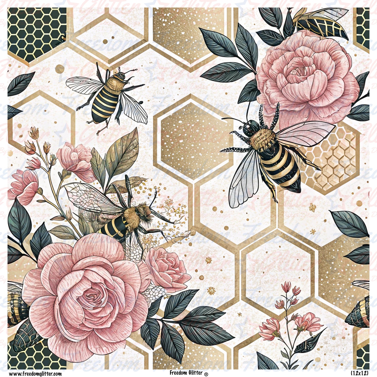 Vintage Roses & Bees 4 (Printed Vinyl)