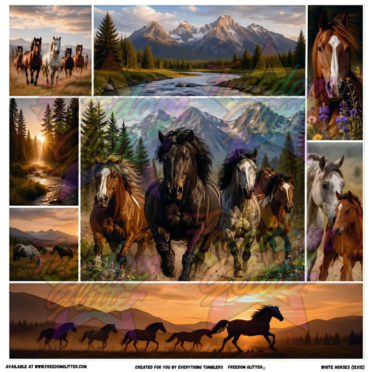 Mixed Image Sheet - White Horses (Printed Vinyl)