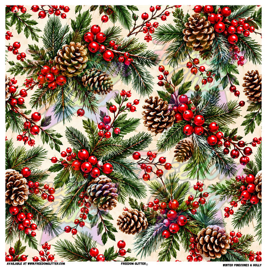 Winter Pinecones & Holly (Printed Vinyl)