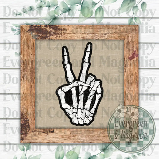 Skeleton peace sign