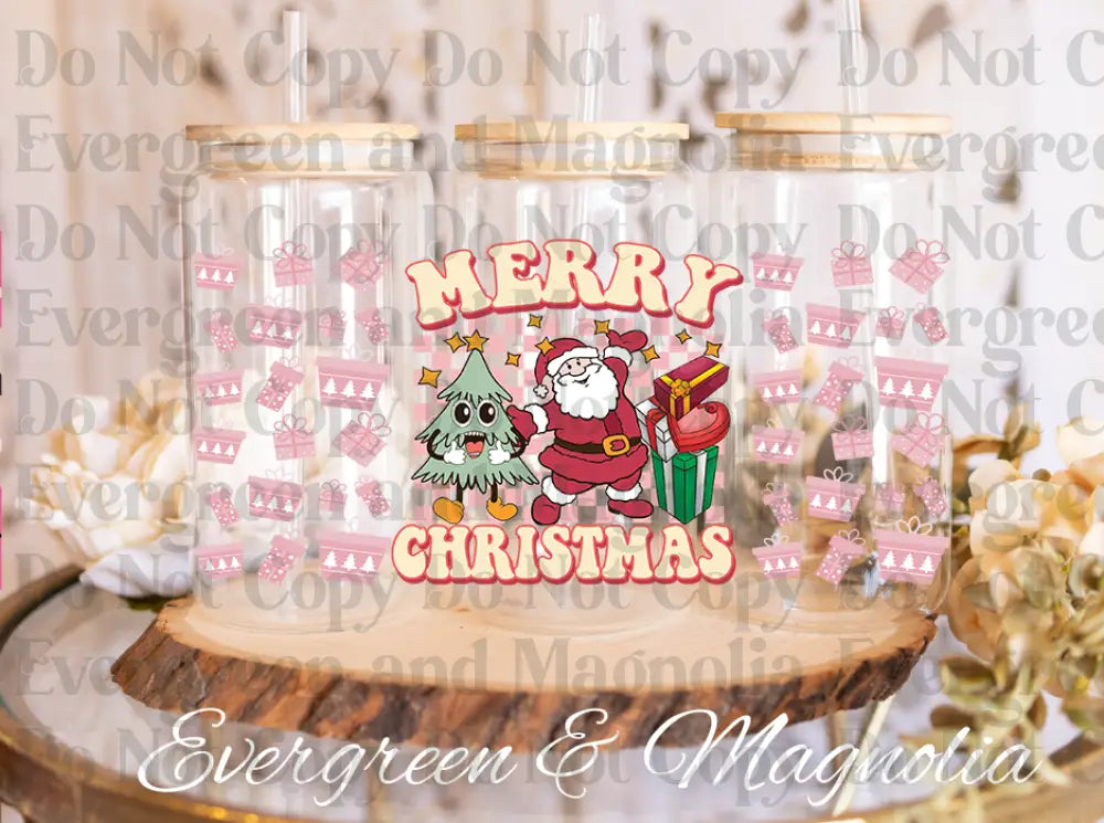retro merry christmas pink