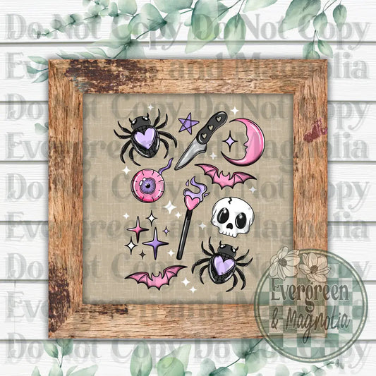 Spooky things collage (pink)
