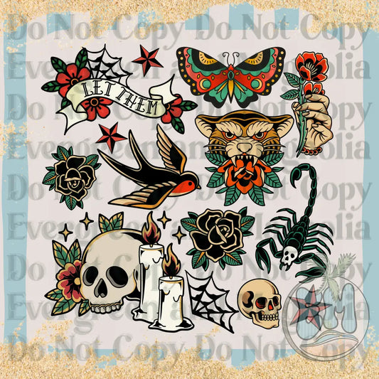 Let them traditional tattoo collage